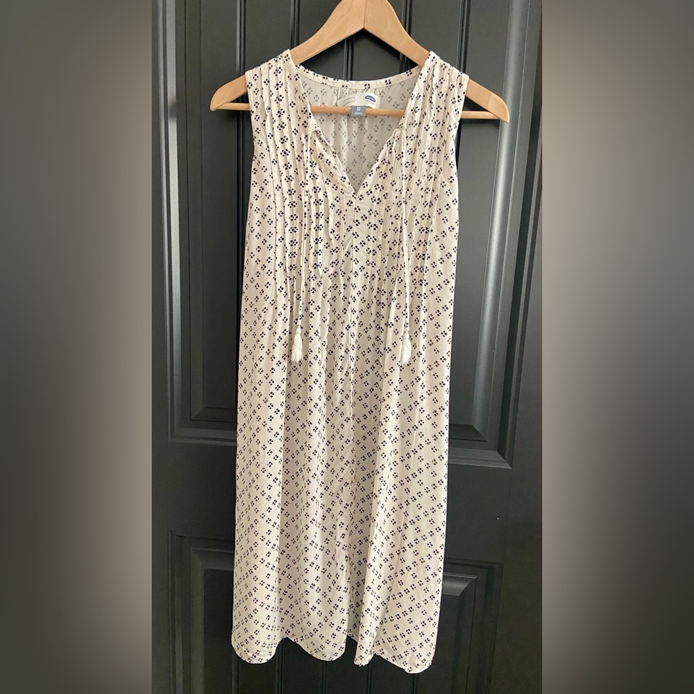 Maternity - White Shift Dress with Navy Blue Design